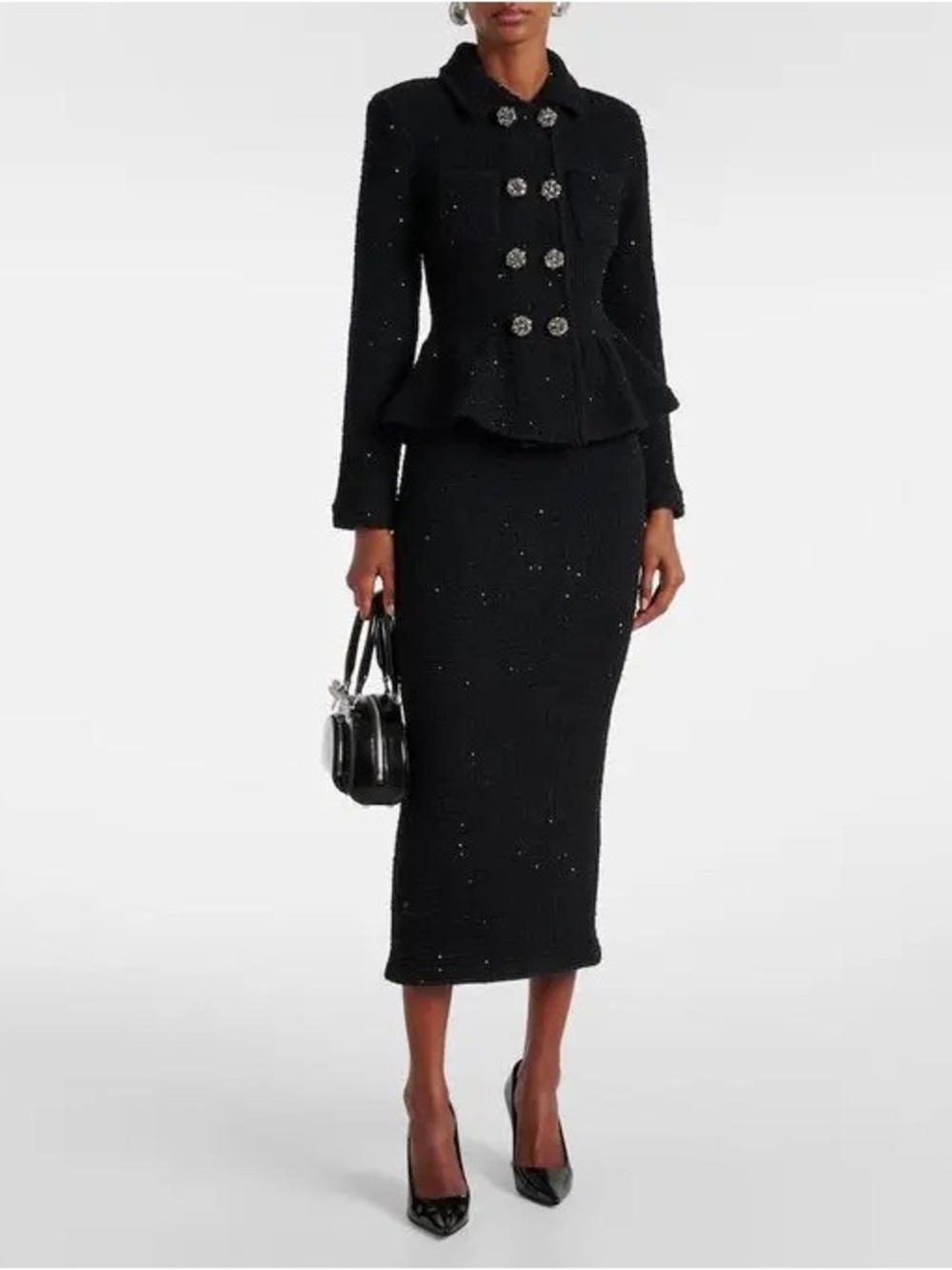 Self-Portrait Black Tweed Midi Pencil Skirt and blazer